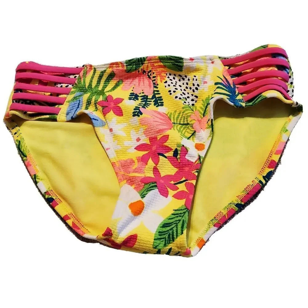 Art Class Bikini Bottom Girls Yellow Floral Large 10 12 Beach Swim Wear New